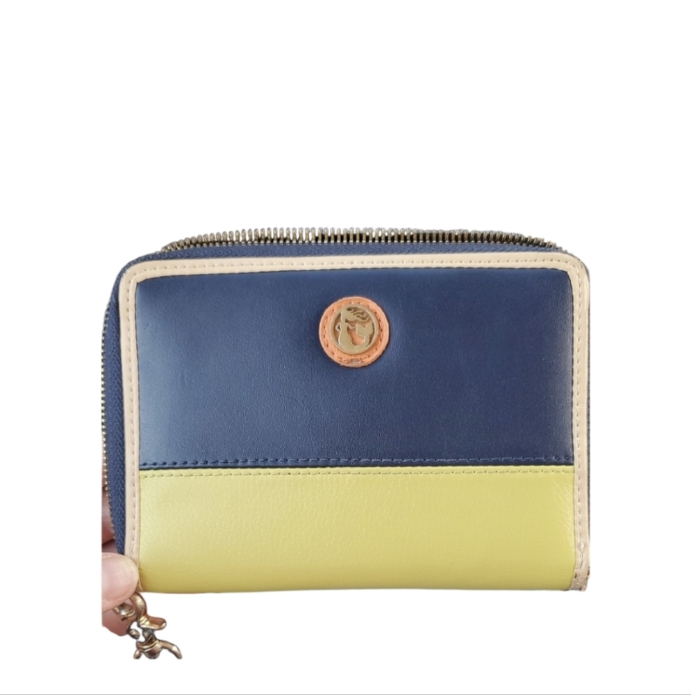 Spartina Navy and Yellow Green Leather Women's Wristlet Wallet